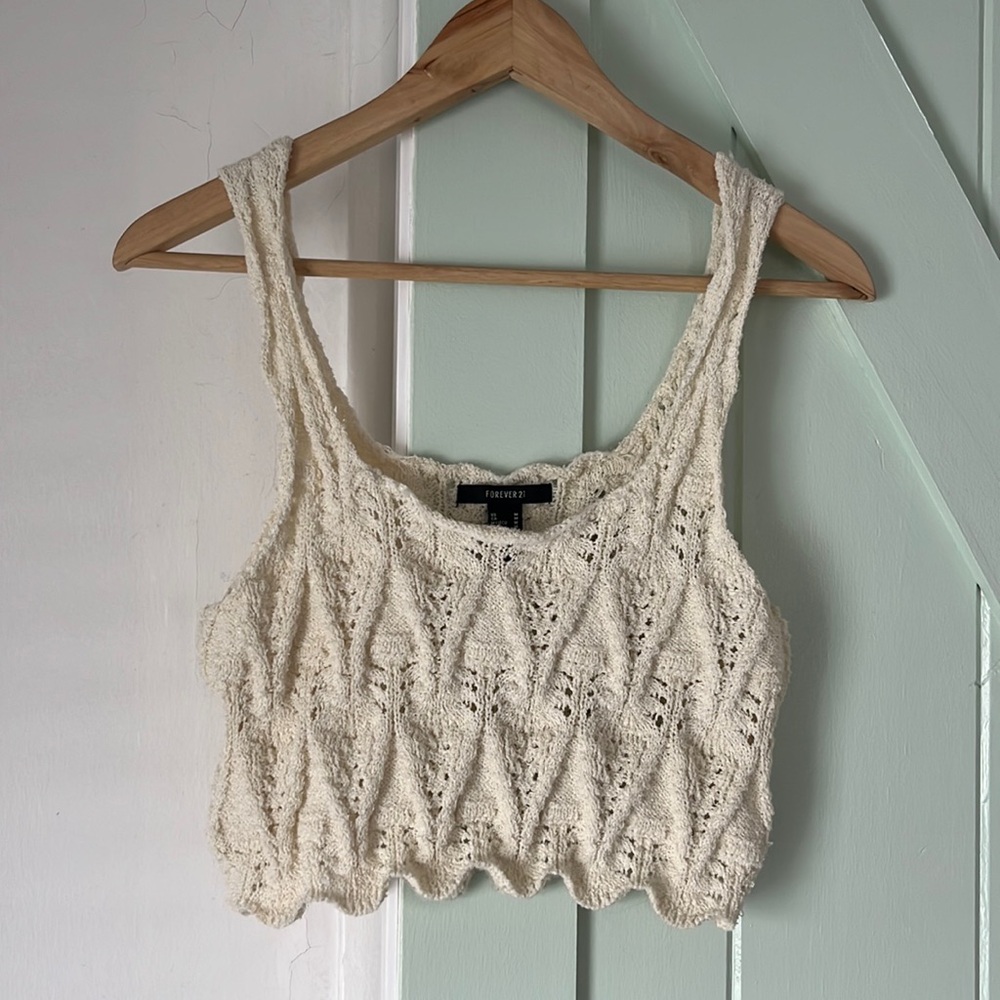 Cream Knit Boho Festival Crop Top Medium